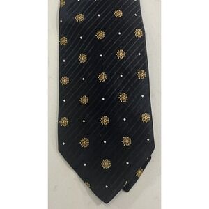 Brioni Black Silk Tie with Gold Floral Motif